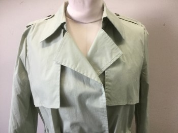THE KORNER, Lt Khaki Brn, Cotton, Elastane, Solid, Double Breasted, 4 Buttons, Drawstring Waist, Epaulets, Straps at Cuffs, Has a Touch of Green in the Khaki