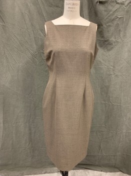 ANNE KLEIN, Brown, Polyester, Viscose, Heathered, Dress, Square Neck, Sleeveless, Zip Back