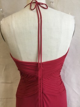 LAUNDRY, Red, Acetate, Nylon, Solid, Gathered Braid Front Detail Work Upper Bodice, Spaghetti Halter, Zip Back,