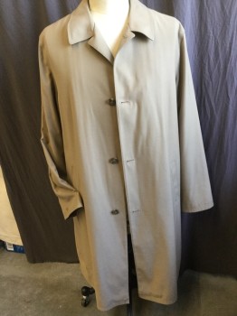 JOSEPH ABBOUD, Khaki Brown, Lt Brown, Charcoal Gray, Poly/Cotton, Wool, Solid, Herringbone, Notched Lapel, Single Breasted, Button Front, 2 Pockets, DETACHABLE upper 1/3 Light Brown Herringbone, and Bottom 2/3  Heather Charcoal/olive Lining, Long Sleeves, 1 Split Back Center Hem, (faded Black Backward "C" Stain on Lower Right Area)