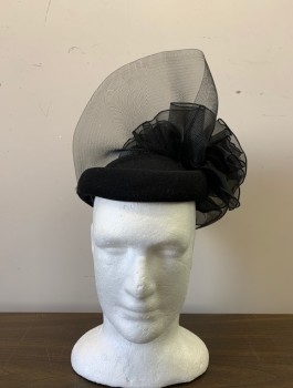 Womens, Fascinator, SONNI, Black, Wool, Solid, OS, Velvet Flower, Soft Organza & Synthetic Horsehair Detail
