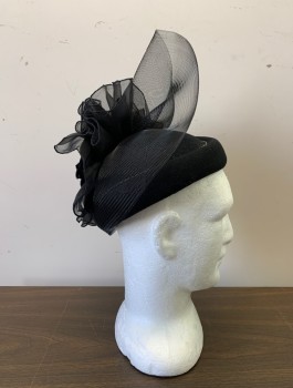 Womens, Fascinator, SONNI, Black, Wool, Solid, OS, Velvet Flower, Soft Organza & Synthetic Horsehair Detail
