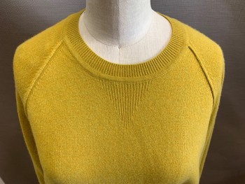 Womens, Pullover, REISS, Mustard Yellow, Wool, Viscose, Solid, XS, Long Sleeves, Raglan Sleeve, Crew Neck, Ribbed Detail