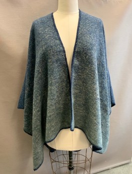Womens, Poncho, N/L, Navy Blue, Gray, Wool, Ombre, Speckled, O/S, Shoulders are Navy Fading Into Gray at Hem, Warm, Soft Material, Blanket Stitched Edges