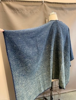 Womens, Poncho, N/L, Navy Blue, Gray, Wool, Ombre, Speckled, O/S, Shoulders are Navy Fading Into Gray at Hem, Warm, Soft Material, Blanket Stitched Edges