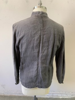N/L, Gray, Cotton, Solid, Mandarin/Nehru Collar, Button Front, 2 Pockets, Long Sleeves, *Aged/Distressed*