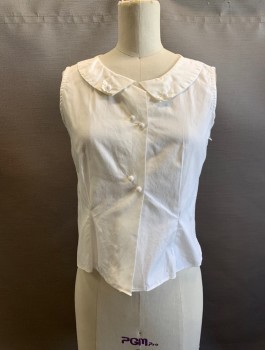 Womens, Blouse, N/L, White, Cotton, Solid, B32, Pointed Flat C.A., Slvls, 4 Dome Shaped Buttons Down Front, 1 Button on Each Side of Collar, *Some Yellow Stains*