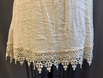 BE COOL, Antique White, Rayon, Polyester, Solid, Adjustable Spaghetti Straps, V-neck, Lace Yoke, Gathered Elastic Empire Waist, Attached Spaghetti Strap Back Ties, Lace Hem Trim