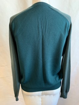 MAISON MARGIELLA, Olive Green, Dk Olive Grn, Sage Green, Wool, Color Blocking, V-neck, Ribbed Cuffs and Waistband