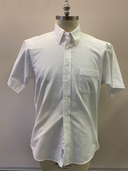STAFFORD, White, Cotton, Solid, Button Down Collar, Button Front, S/S, 1 Pocket,