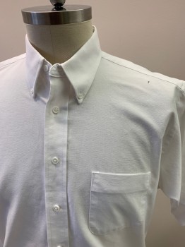 STAFFORD, White, Cotton, Solid, Button Down Collar, Button Front, S/S, 1 Pocket,