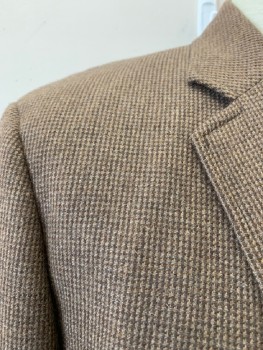 BROOKS BROTHERS, Dk Brown, Brown, Gray, Wool, Houndstooth, Notched Lapel, SB. B.F., 2 Bttns, 1 Chest Pckt, 2 Flap Pckts, Single Back Vent