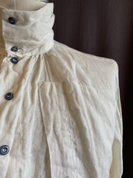 Mens, Historical Fiction Shirt, MTO, Off White, Cotton, Solid, M, 1800s, C.A., Half Placket Button Front, L/S, Button Cuffs, Gathering at Yoke