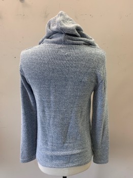 FAHERTY, White, French Blue, Cotton, Polyester, Heathered, Hood Attached, V-neck, 1 Large Pocket