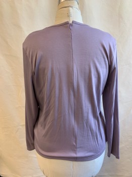 LL BEAN, Lavender Purple, Cotton, Solid, Crew Neck, Long Sleeves, Zip Back