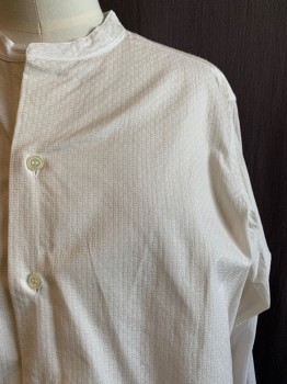 ANTO, White, Cotton, Solid, Band Collar, Button Front, L/S, French Cuffs *Aged/Distressed*