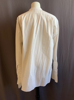 ANTO, White, Cotton, Solid, Band Collar, Button Front, L/S, French Cuffs *Aged/Distressed*