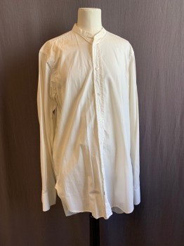 DARCY, White, Cotton, Solid, Band Collar, Button Front, L/S, *Aged/Distressed*
