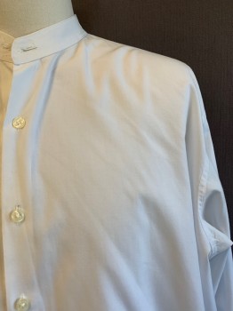 Mens, Shirt 1890s-1910s, MTO, White, Cotton, Solid, 36, 15.5, Band Collar, Button Front, L/S *Some Small Stains on Right Shoulder*