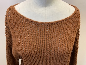 VINCE, Brown, Wool, Polyamide, Solid, Long Sleeves, Pullover, Wide Neck