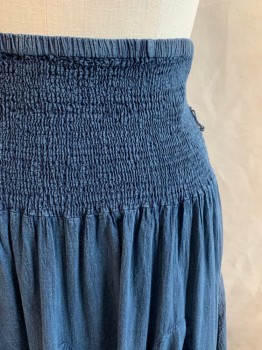 SCULLY, Denim Blue, Cotton, Solid, Smocked Waist, Gathered at Smocking