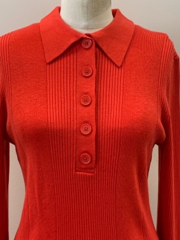 J CREW, Cherry Red, Lyocell, Acrylic, Solid, L/S, C.A., 5 Buttons, Ribbed