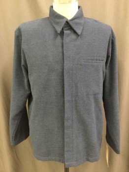 SLATES, Dusty Blue, Polyester, Rayon, Solid, Snap Front Concealed Placket, Collar Attached, Long Sleeves, 1 Welt Pocket, Fleece Shirt Jacket