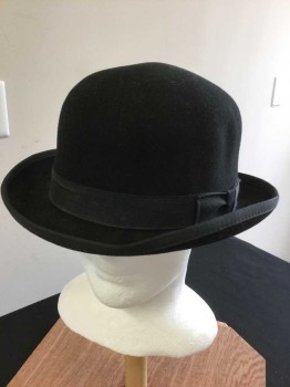 Mens, Bowler/Derby , GOLDEN GATE HAT COMP, Black, Wool, Solid, 7 1/2, Black Gross Grain Ribbon Hat Band, See Photo Attached,