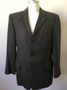 CLAIBORNE, Chocolate Brown, Tan Brown, Wool, Tweed, Single Breasted, Collar Attached, Notched Lapel, 3 Buttons,  3 Pockets