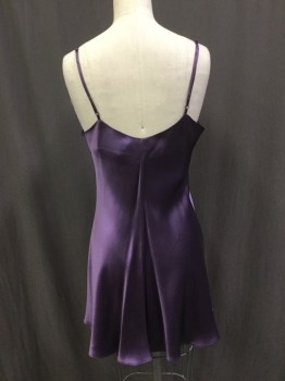 Womens, Nightgown, VICTORIA SECRET, Purple, Silk, Solid, S, Silky, Adjustable Straps, Very Short with Front Thigh Slit