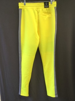 REBEL MINDS, Neon Yellow, White, Gray, Polyester, Spandex, Solid, Color Blocking, Tracksuit, Drawstring Waist, 3 Pockets, Ankle Zip, Tapered, Pull On, Geometric Paneling