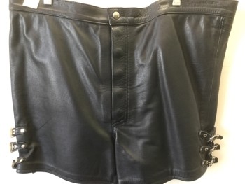HARDWEAR, Black, Leather, Solid, BONDAGE Black Leather with Leather Straps and Silver Buckles on Sides, Snap Fly