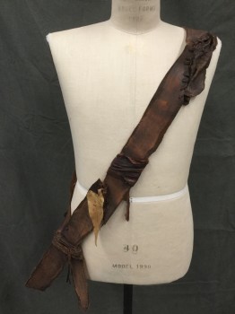 Unisex, Sci-Fi/Fantasy Accessory, MTO, Brown, Leather, Solid, O/S, Brown Leather Patchwork Sash, Post-Apocalyptic, Medieval, Aged/Distressed