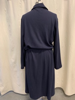 NORDSTROM'S, Navy Blue, Cotton, Solid, Thermal, Surplice Shawl Collar, Long Sleeves, 2 Patch Pocket, Belted Waist, Below the Knee Length