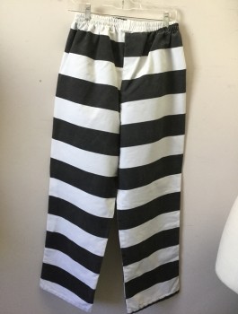 N/L, White, Faded Black, Polyester, Cotton, Stripes - Horizontal , Nice Heavyweight Old-timy Prisoner Pant, Elastic Waist, Faux Fly Front