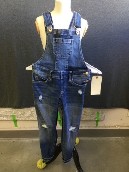 Childrens, Overalls, ABERCROMBIE, Blue, Cotton, Spandex, Solid, 7/8, Aged/Distressed,