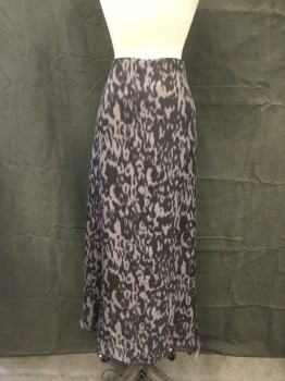 BROCHU WALKER, Lt Gray, Faded Black, Brown, Silk, Abstract , Abstract Watercolor Look, 2" Waistband, Back Hidden Zip, Side Slit, Front Panels From Side Seams Tie Front