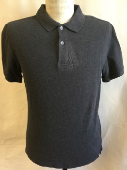 EDDIE BAUER, Charcoal Gray, Cotton, Polyester, Heathered, Collar Attached, 2 Button Front, Short Sleeves,
