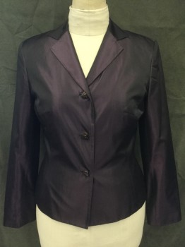 ANN TAYLOR, Aubergine Purple, Silk, Solid, Evening Suit, Single Breasted, Collar Attached, Notched Lapel, 3 Buttons,  Long Sleeves, With Skirt & Pants
