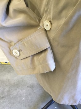 CARROLL & CO, Khaki Brown, Charcoal Gray, Polyester, Viscose, Solid, Stripes - Vertical , Collar Attached, Single Breasted, Hidden Button Front, 2 Slant Pockets with 1 Button, Charcoal Gray with Broken Khaki Stitch Vertical Stripes Lining, Long Sleeves with Short Belt & 1 Button, 1 Split Back Center Hem