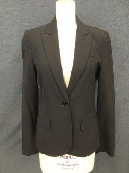 THEORY, Dk Brown, Wool, Lycra, Solid, Single Breasted, Collar Attached, Peaked Lapel, 3 Pockets, 1 Button, Long Sleeves