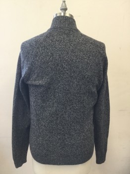 THEORY, Gray, Black, Cotton, Viscose, Mottled, Zip Front, Stand Collar, Ribbed Knit Collar/Cuff/Waistband