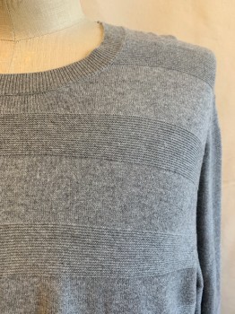 Mens, Pullover Sweater, BANANA REPUBLIC, Lt Gray, Cotton, Heathered, Solid, L, Crew Neck, Long Sleeves, Self Stripes