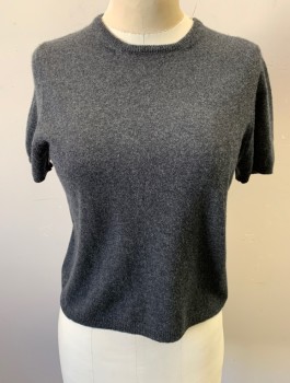 STUDIO G, Charcoal Gray, Cashmere, Solid, Short Sleeves, Crew Neck. Knit, Petite Shirt