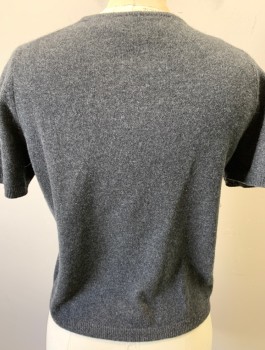 STUDIO G, Charcoal Gray, Cashmere, Solid, Short Sleeves, Crew Neck. Knit, Petite Shirt