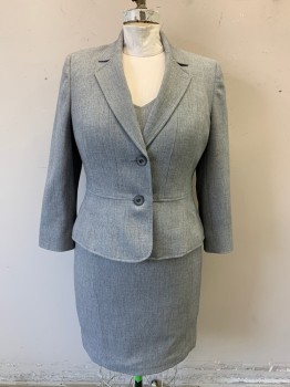 Womens, Suit, Jacket, KASPER, Gray, Dk Gray, Polyester, Elastane, Heathered, 16P, Notched Lapel, Single Breasted, Button Front, 2 Gray Iridescent Buttons