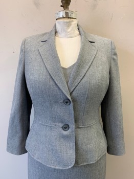 Womens, Suit, Jacket, KASPER, Gray, Dk Gray, Polyester, Elastane, Heathered, 16P, Notched Lapel, Single Breasted, Button Front, 2 Gray Iridescent Buttons