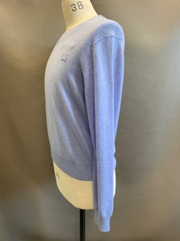 Acne Studios, Periwinkle Blue, Wool, Heathered, L/S, V Neck, Patch on Chest
