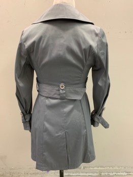 Womens, Coat, Trenchcoat, NL, Gray, Nylon, Cotton, B: 38, with Matching Belt, Removable Cuff Straps with Buckle, Collar Attached, Single Breasted, Button Front, 5 Buttons, 2 Side Pockets