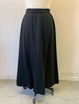 Womens, Skirt 1890s-1910s, N/L MTO, Black, Wool, Solid, W24-26, 1" Wide Self Waistband, Vertical Pleated Seams From Waist to Hem, Floor Length, Hook & Eyes/Snaps in Back, Made To Order